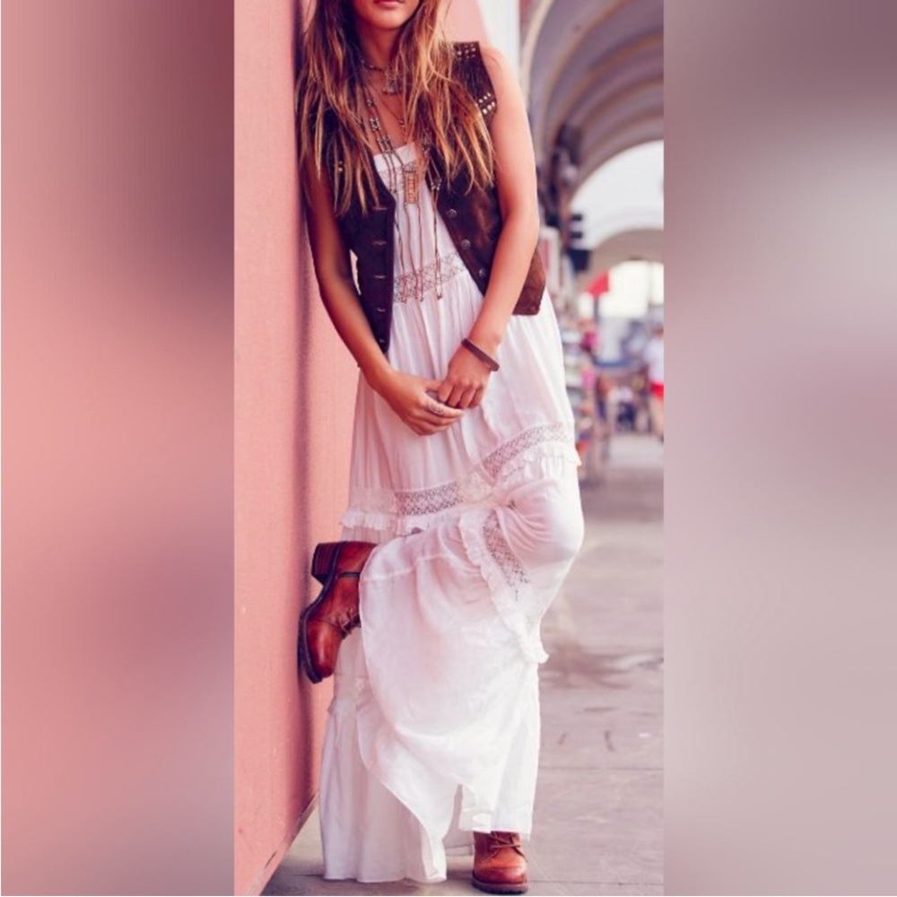 Free People Simply Peasant Slip Lace Tiered White Boho Lightweight Maxi
Dress S